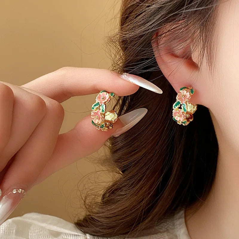 Rosette - Rose Enamel Earrings